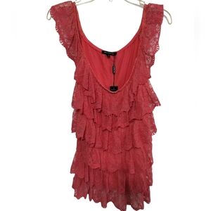 2965) Runway Paris Cap Sleeves Pink Ruffled Mesh Lace Fairy Popover Top Medium